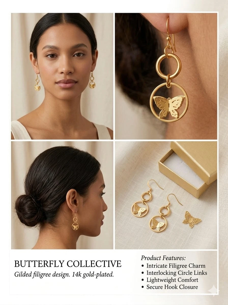 Gold-Toned Butterfly Charm Drop Earrings view 2