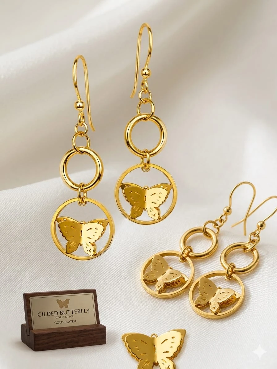 Gold-Toned Butterfly Charm Drop Earrings view 4