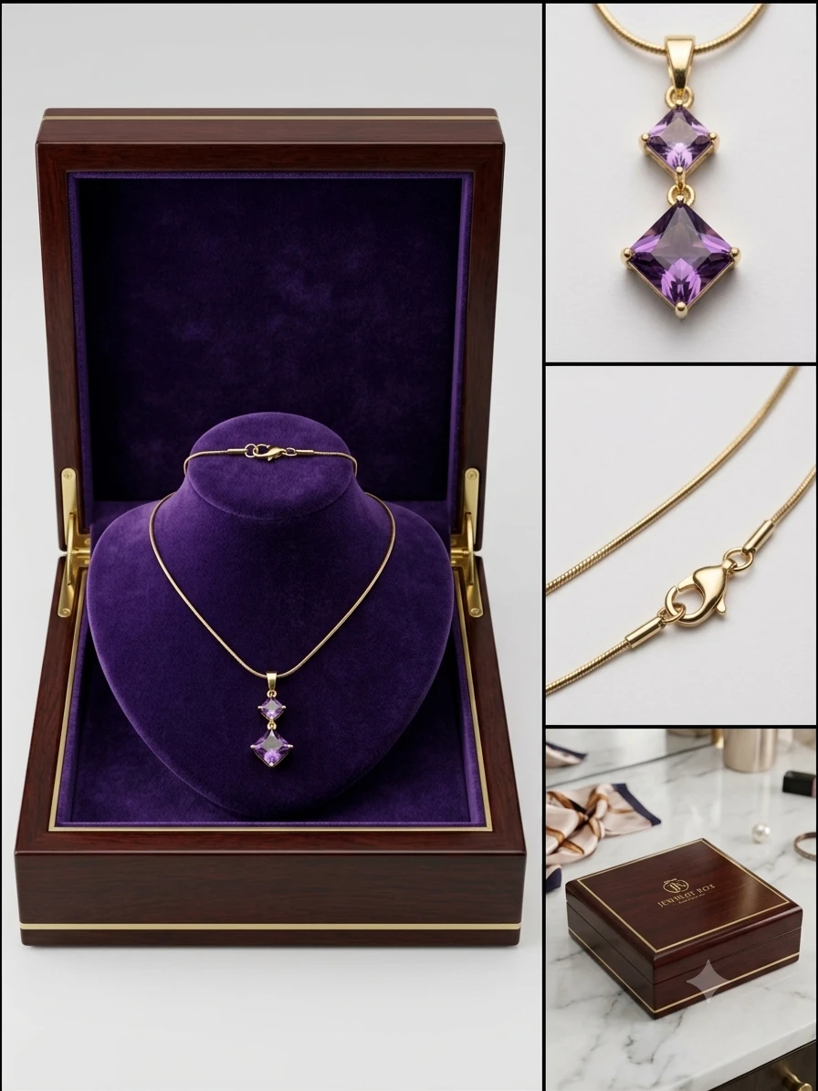 Gold-Tone Purple Gemstone Pendant Necklace view 3