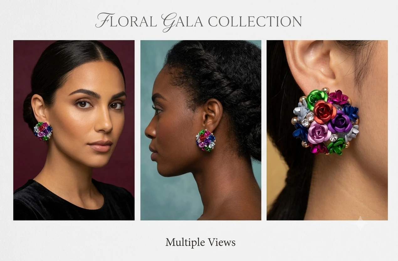 Floral Cluster Stud Earrings view 2