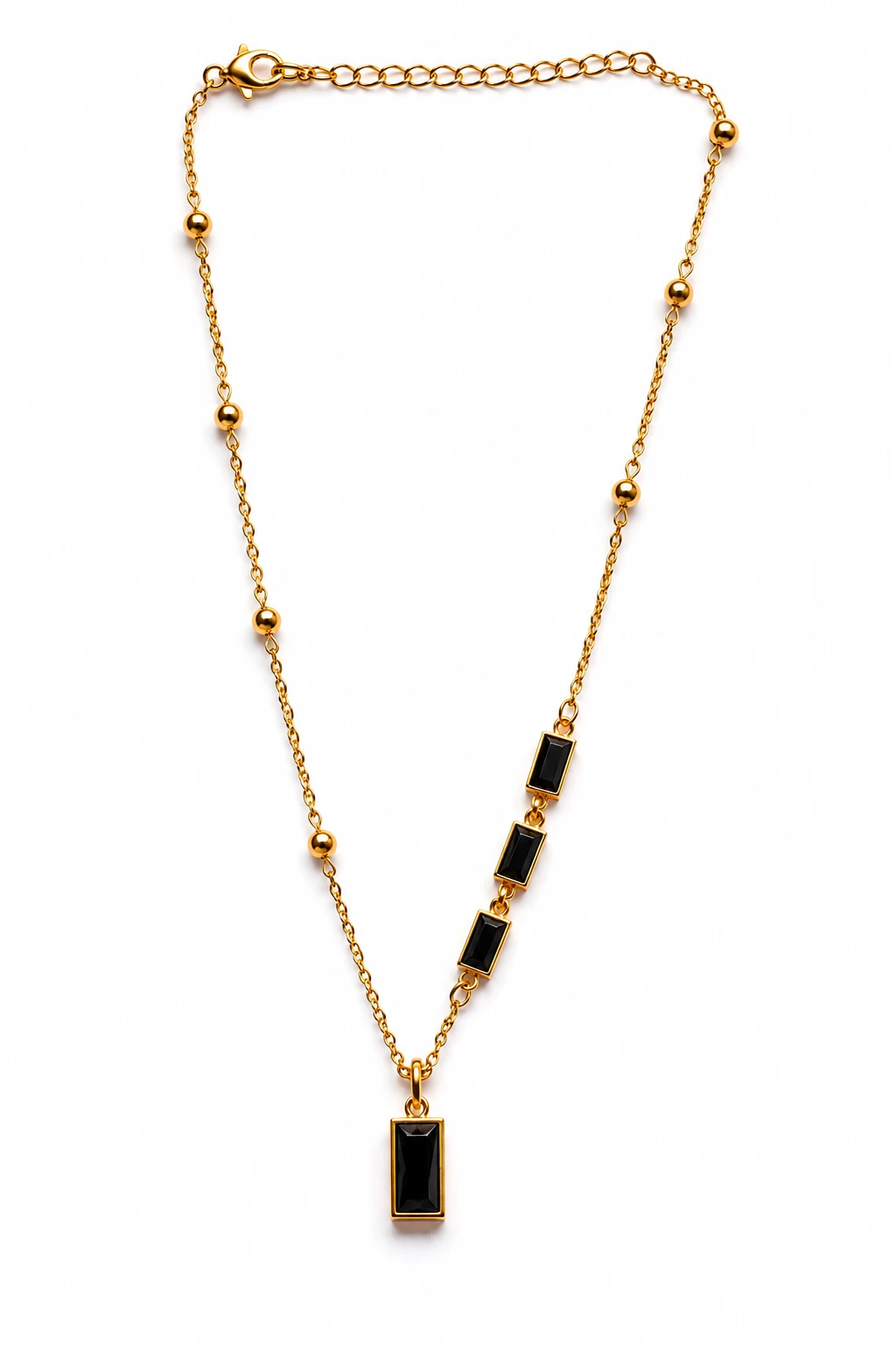 Women's Gold-Toned Black Rectangular Pendant Necklace view 3