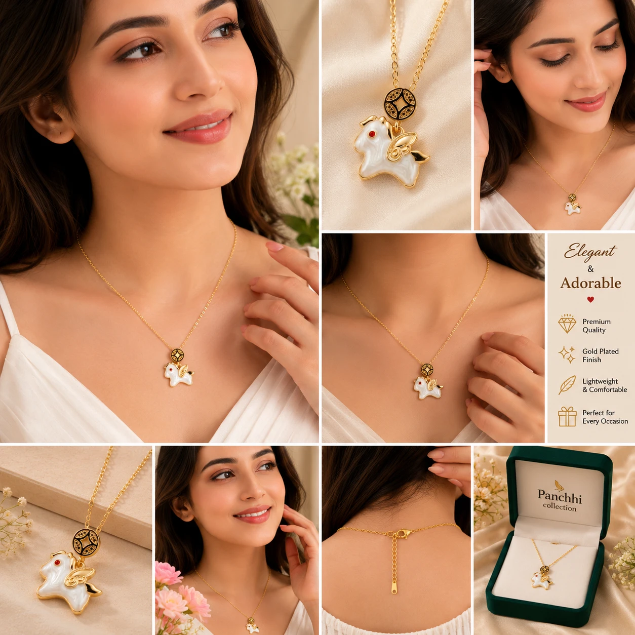 Gold-Toned Unicorn Pendant Necklace for Women view 3