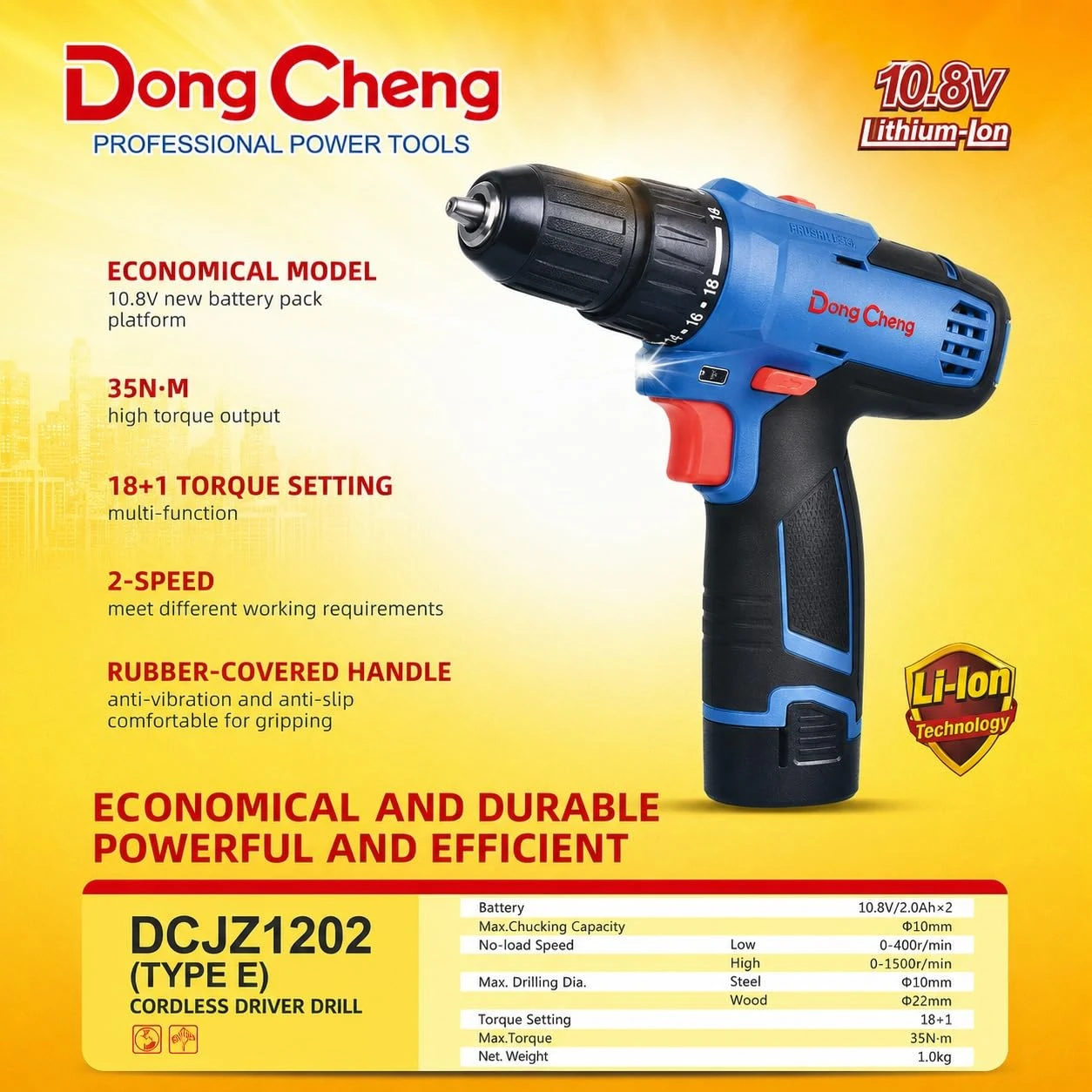 DongCheng 12V Cordless Drill Driver Kit with 2 Batteries, Charger and Carry Case view 3