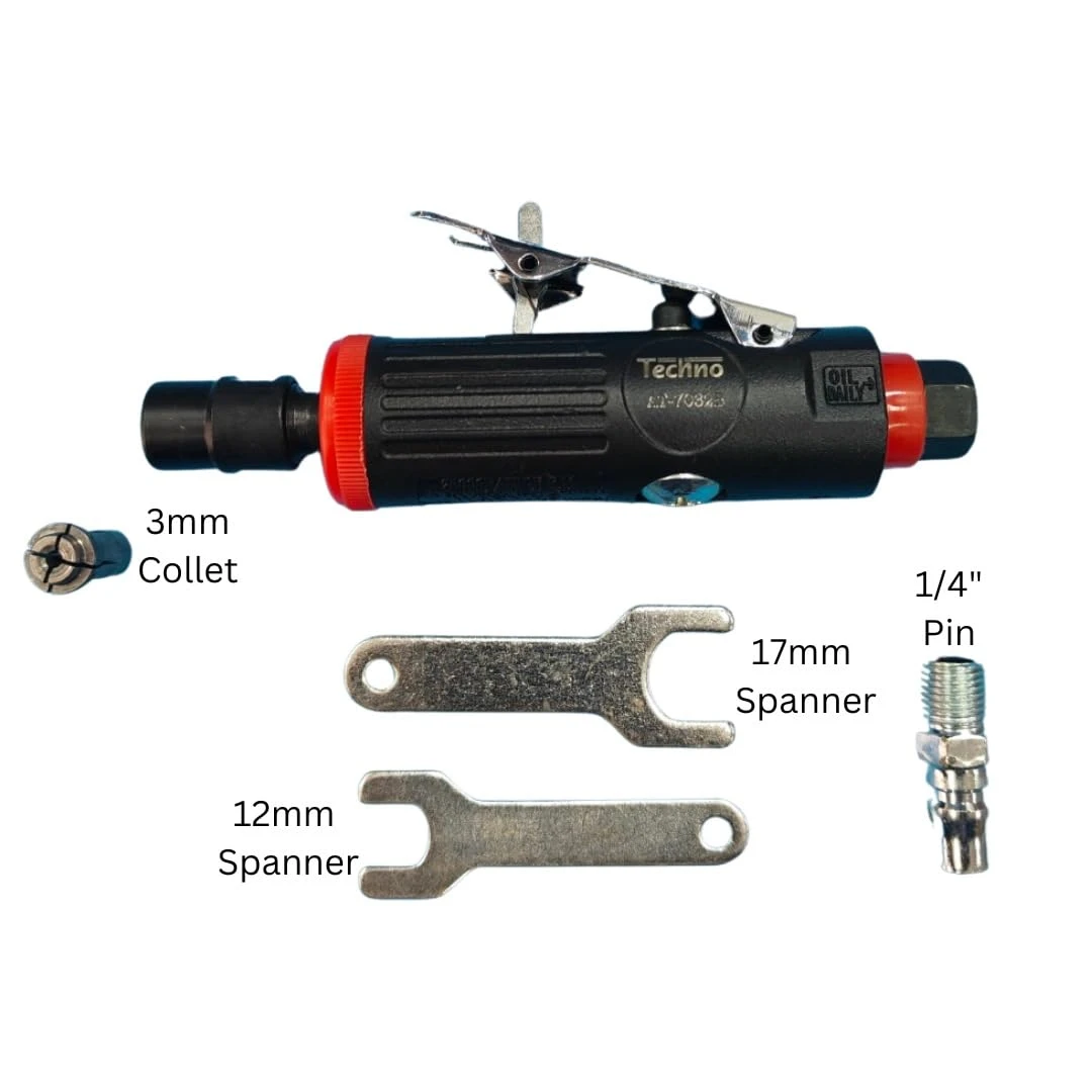 1/4 - 6 mm Techno Pneumatic Air Die Grinder Kit with Collet and Wrenches view 3