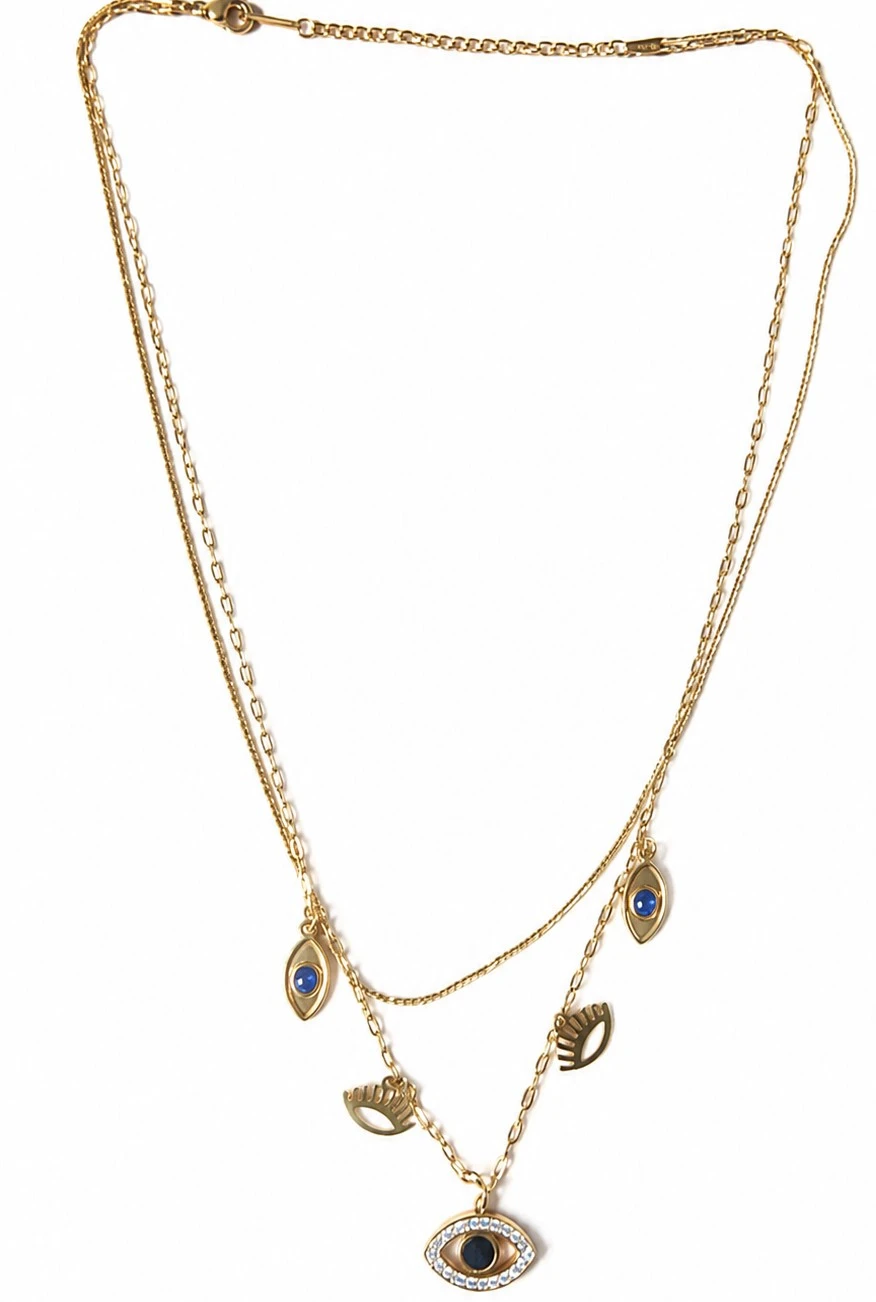 Gold-Toned Layered Evil Eye Pendant Necklace view 2