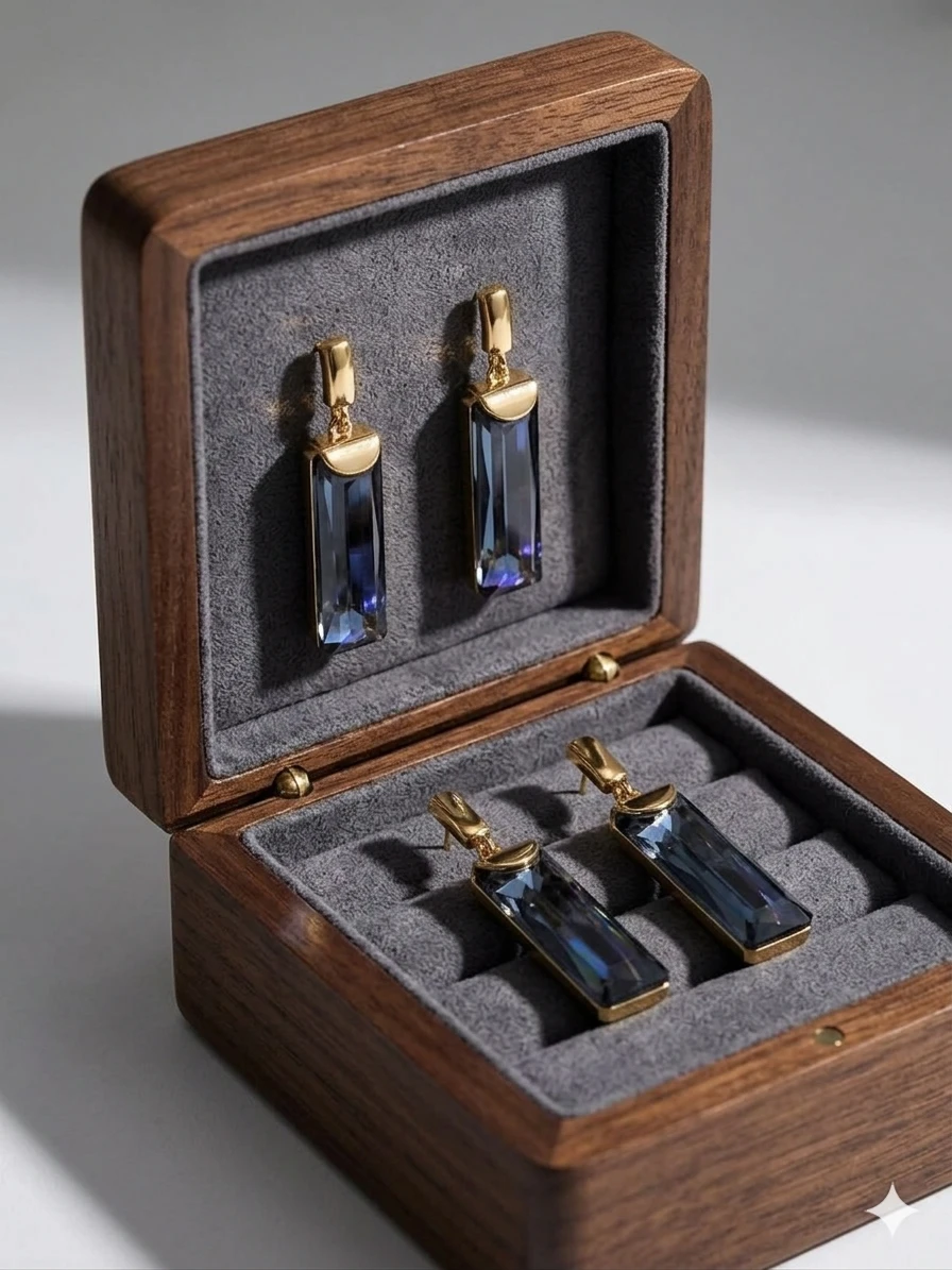 Women’s Geometric Drop Earrings with Grey Stone view 2