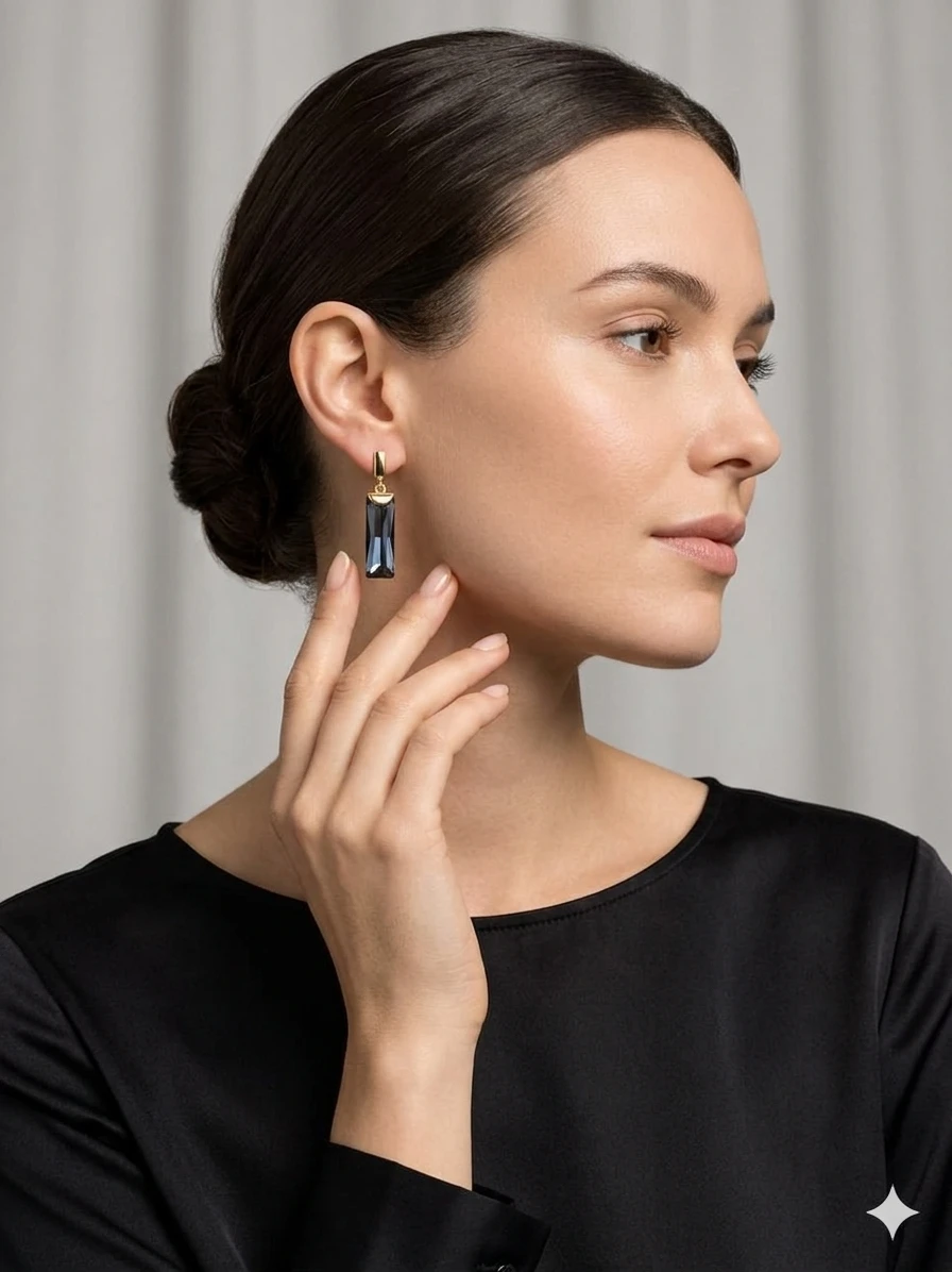 Women’s Geometric Drop Earrings with Grey Stone view 3