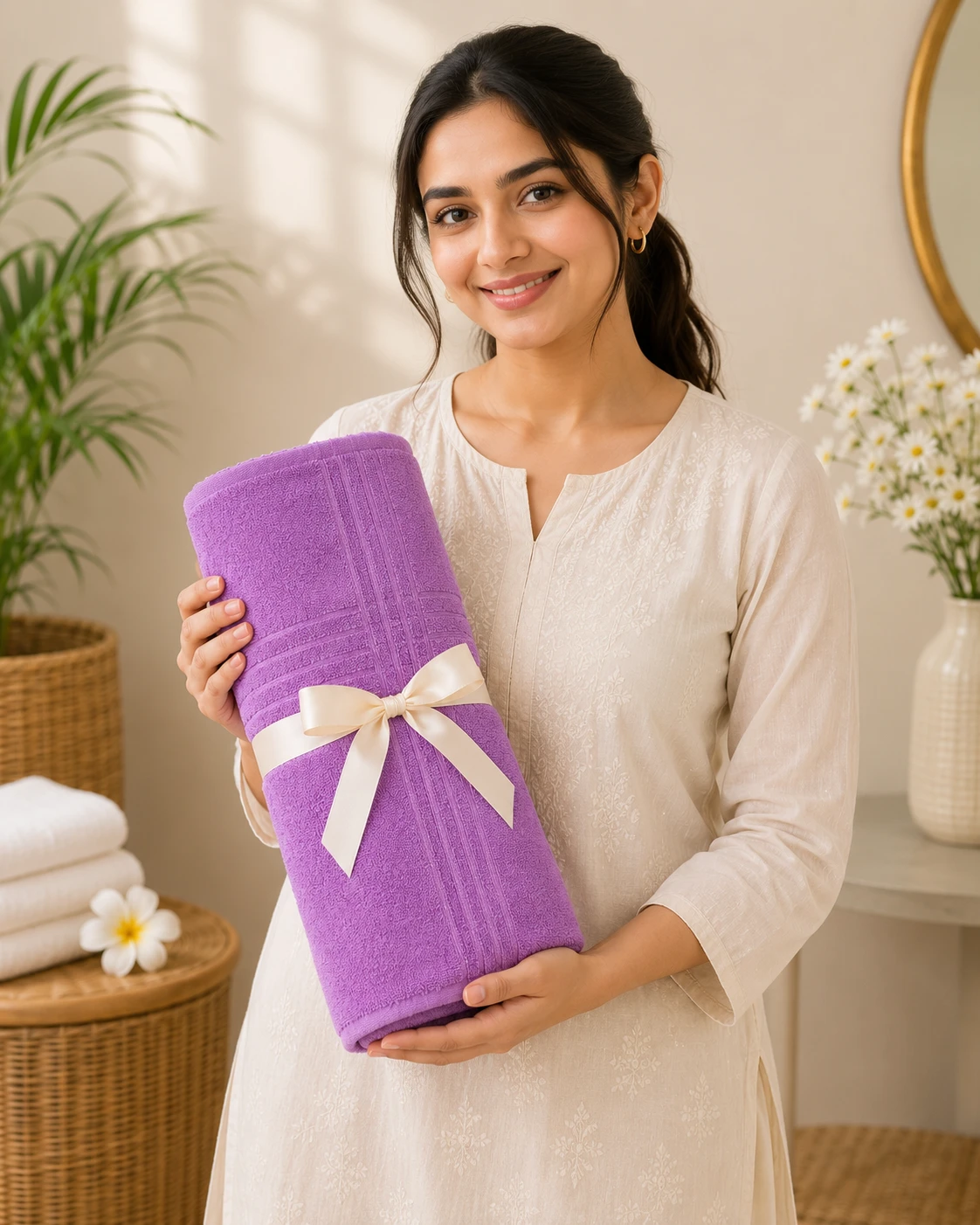 Soft Coral Cotton Bath Towel view 2