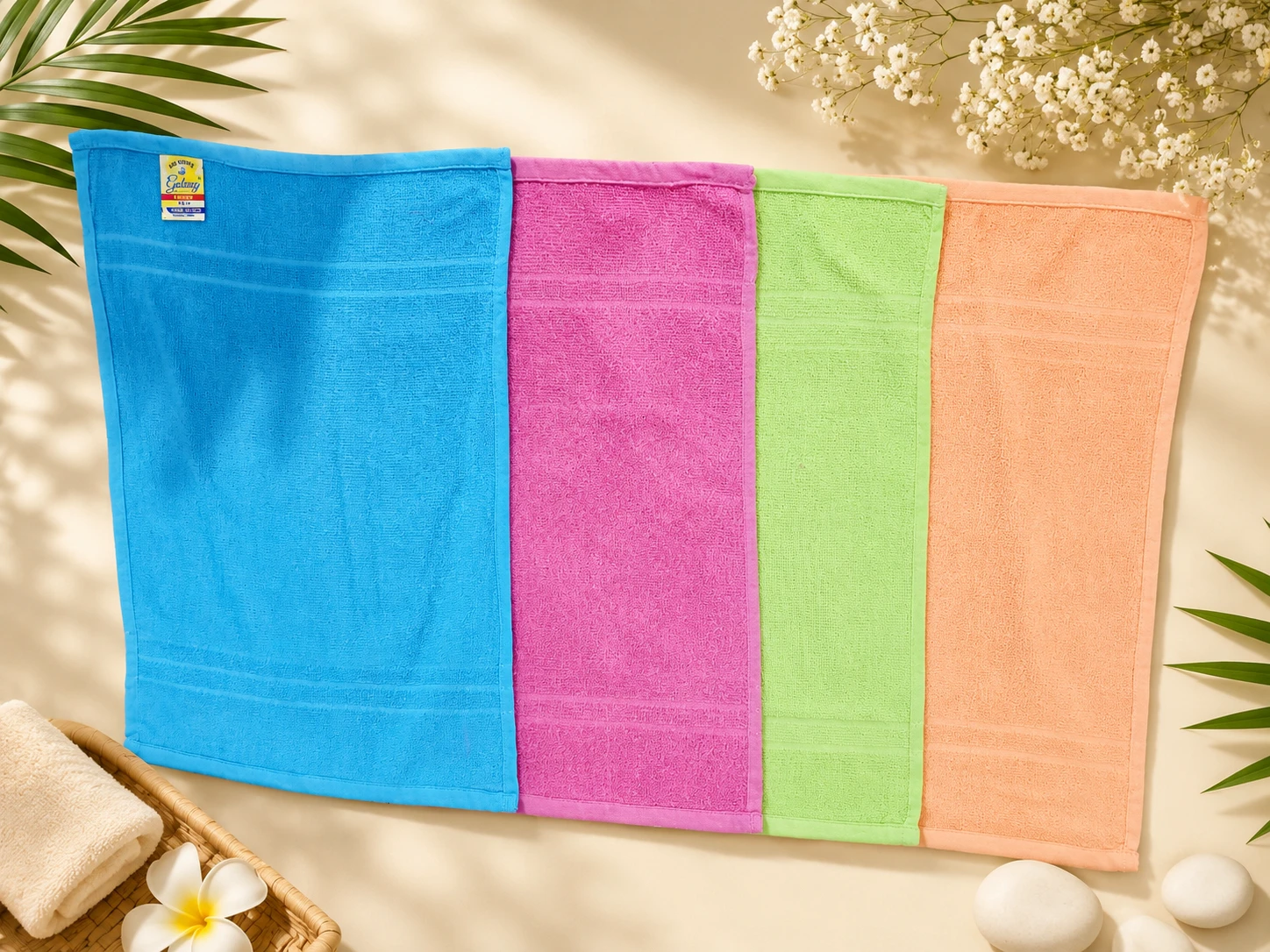 Soft Cotton Face Towels Set of 4 Multicolor view 2