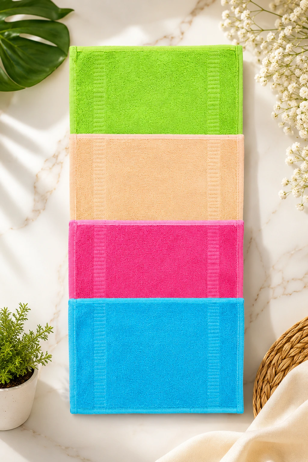 Set of 4 Multicolor Cotton Face Towels view 3