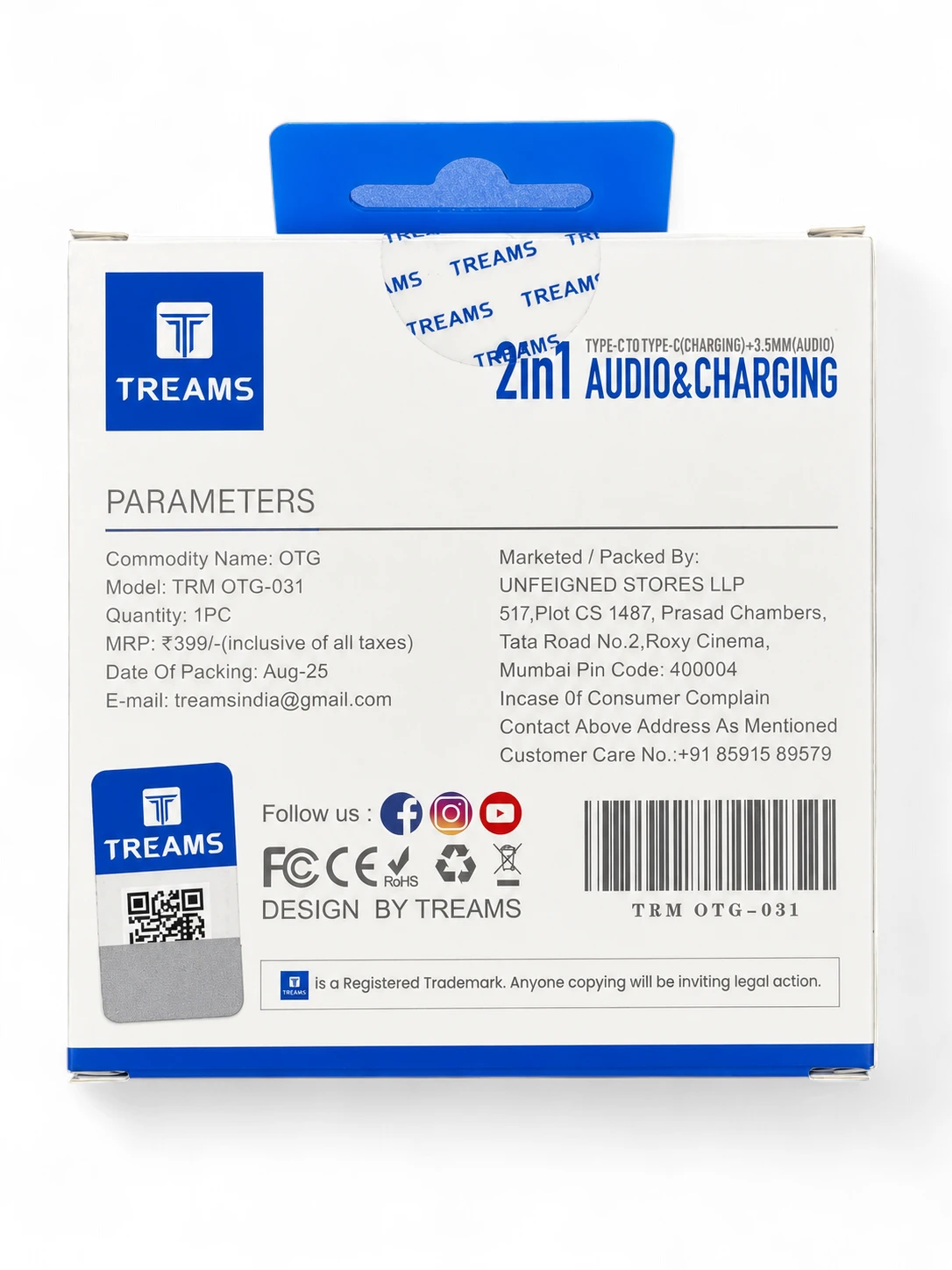 2-in-1 USB Type-C to 3.5mm Audio & Type-C Charging Adapter TRM OTG-031 view 3