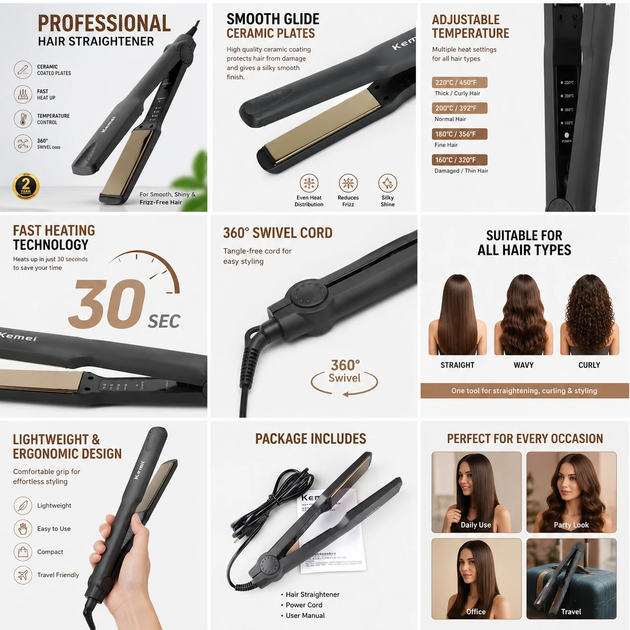 Professional Ceramic Coated Hair Straightener with 2 Temperature Settings view 3