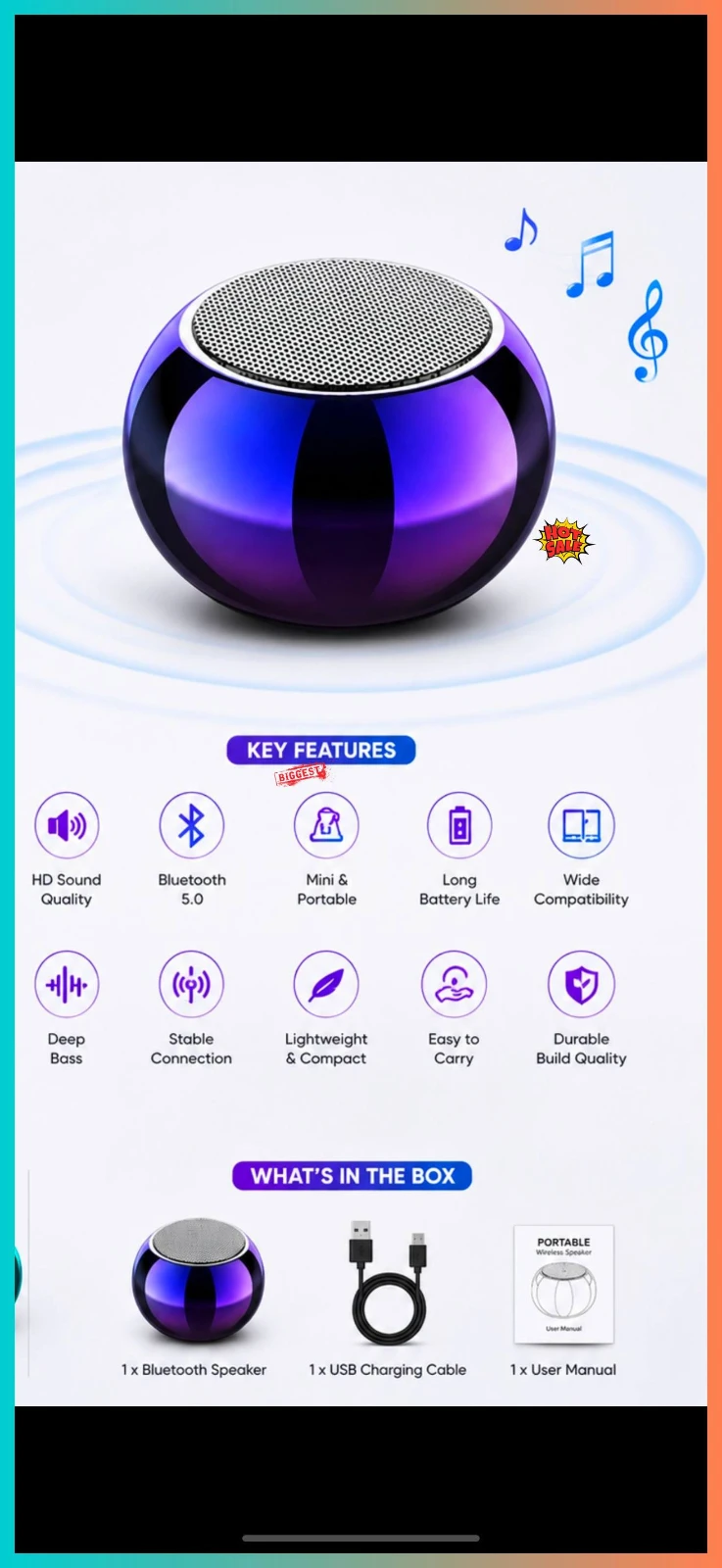 Portable Mini Bluetooth Speaker - Blue view 4