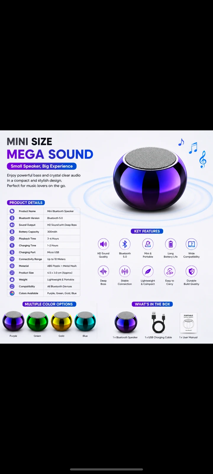 Portable Mini Bluetooth Speaker - Blue view 5