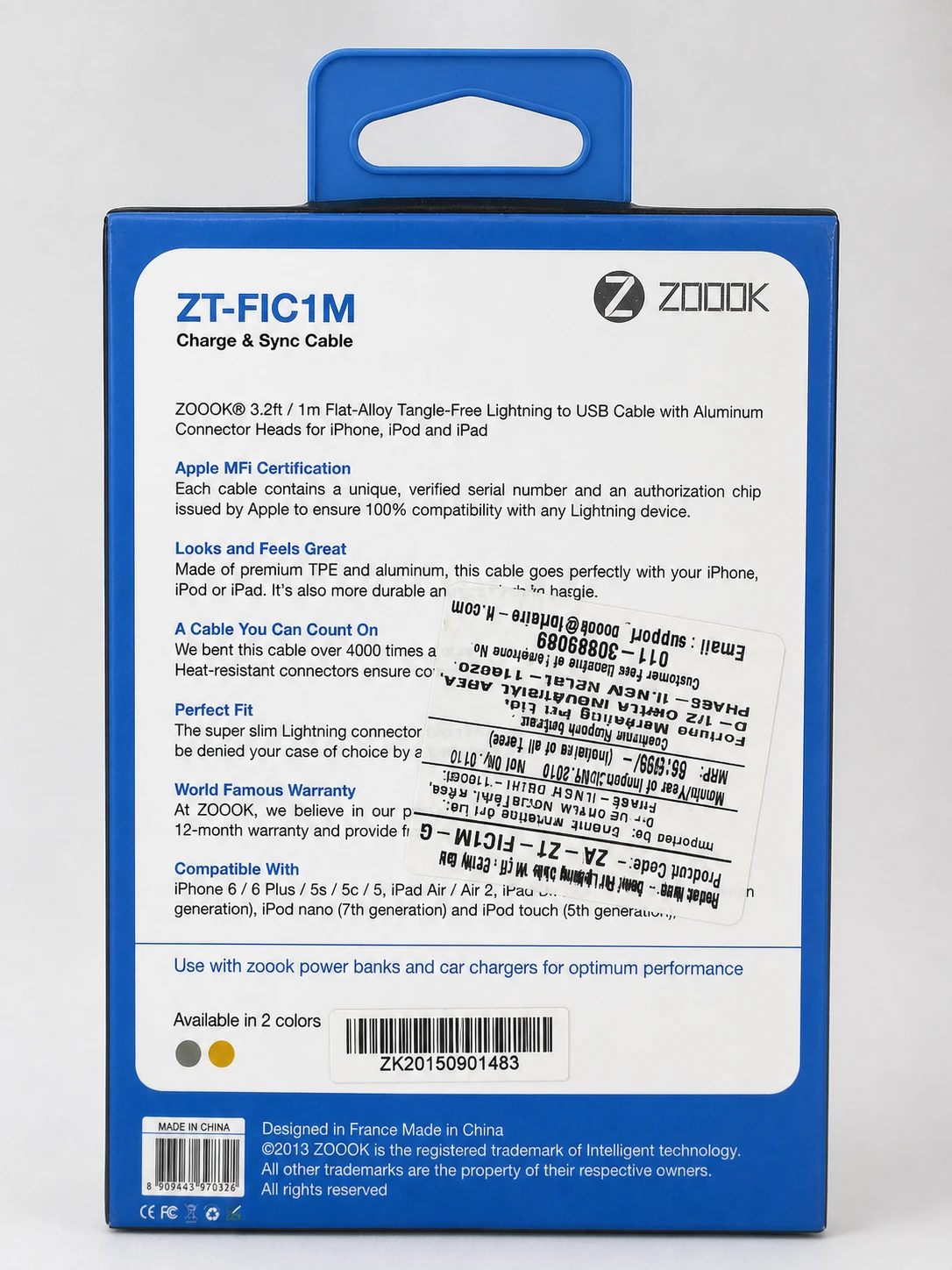 Zoook ZT-FIC1M Charge & Sync Cable 1m Lightning USB Cable view 2