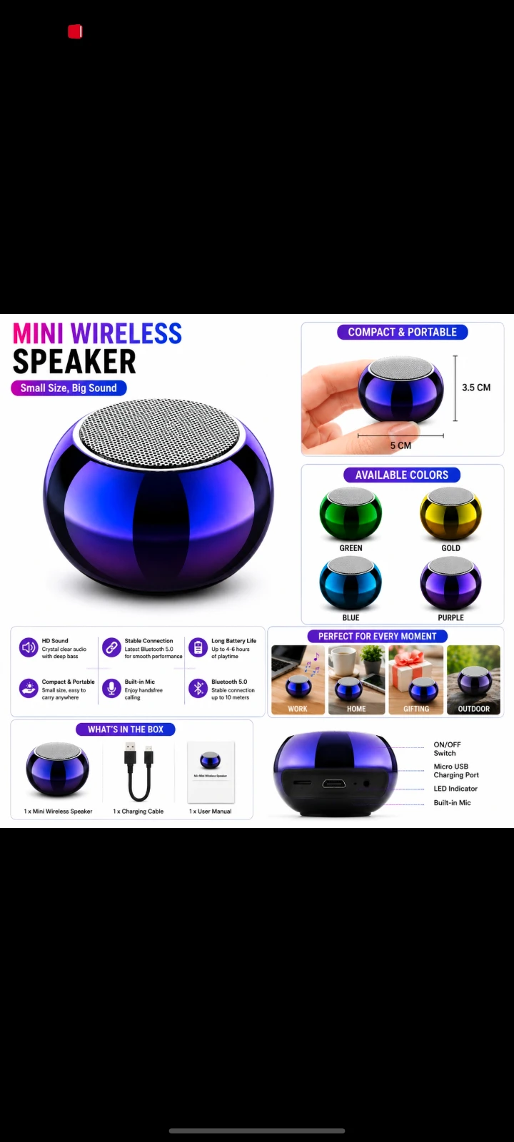 Portable RGB Bluetooth Speaker with Reflective Spherical Design view 3