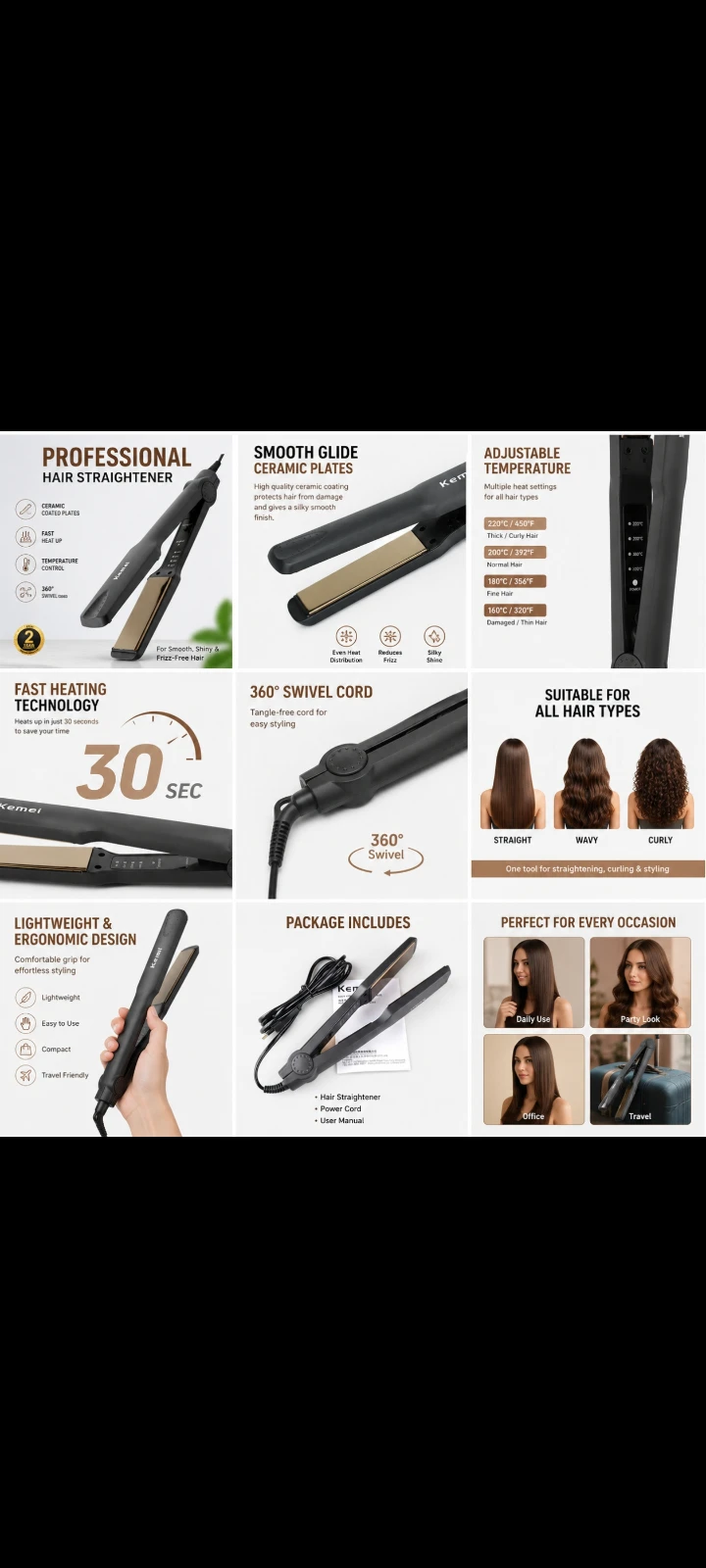 Professional Ceramic Plate Hair Straightener view 3