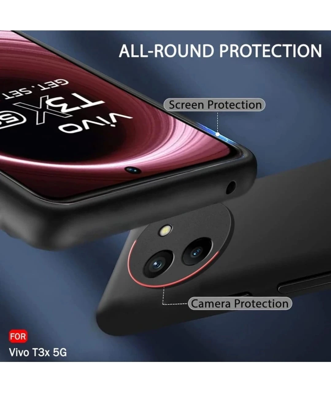 Vivo T3X 5G Premium Slim Protective Back Cover Case - Black view 3