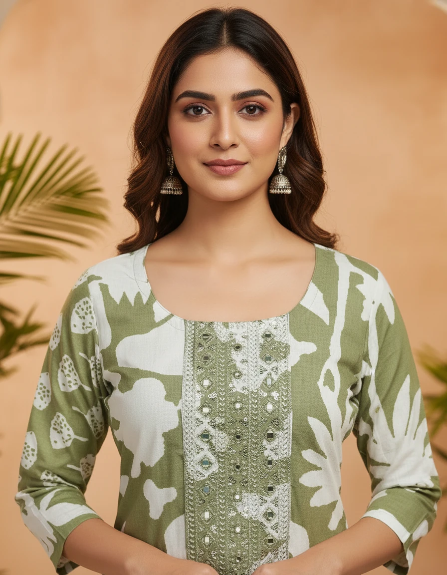 Women Green Printed Kurta with Palazzo Set view 2