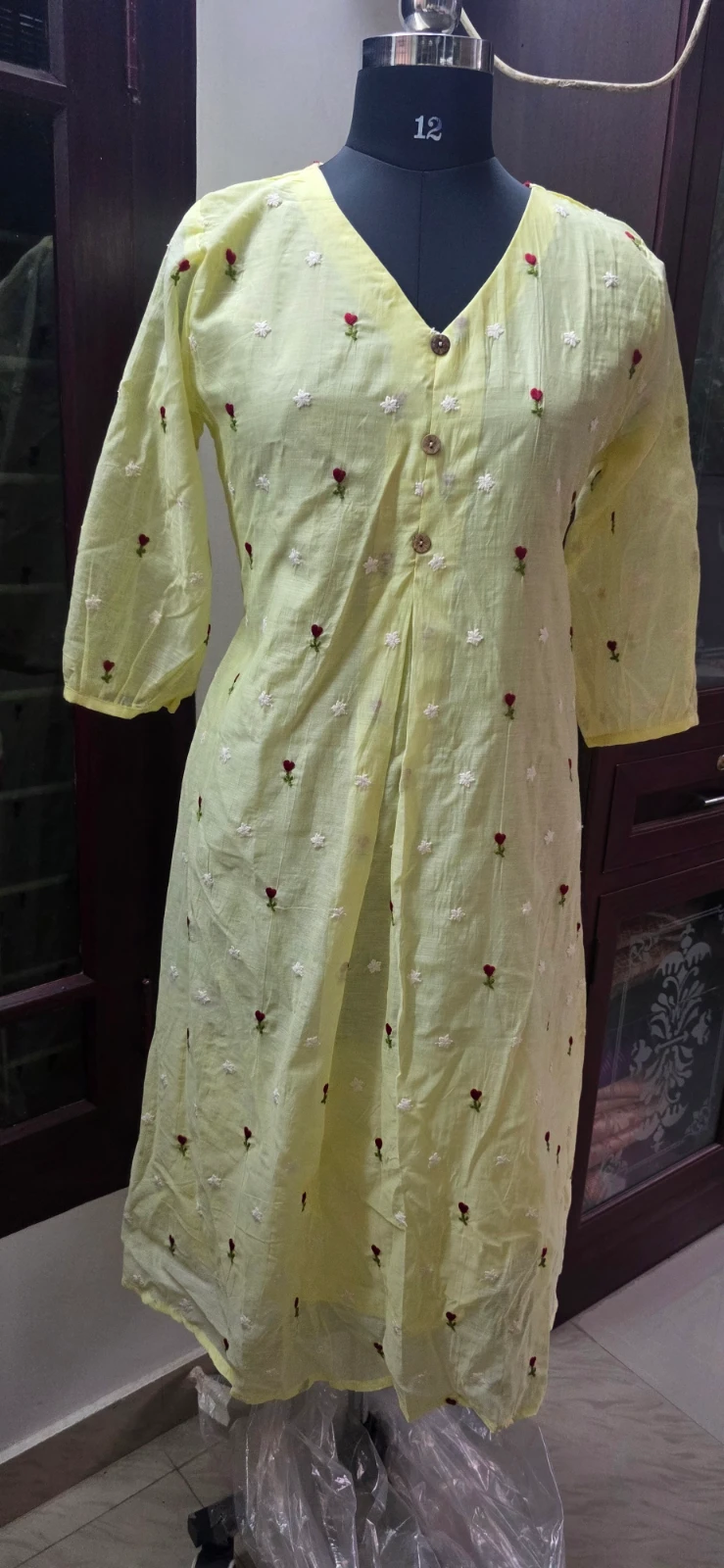 Women’s Light Yellow Embroidered A-Line Kurta view 4