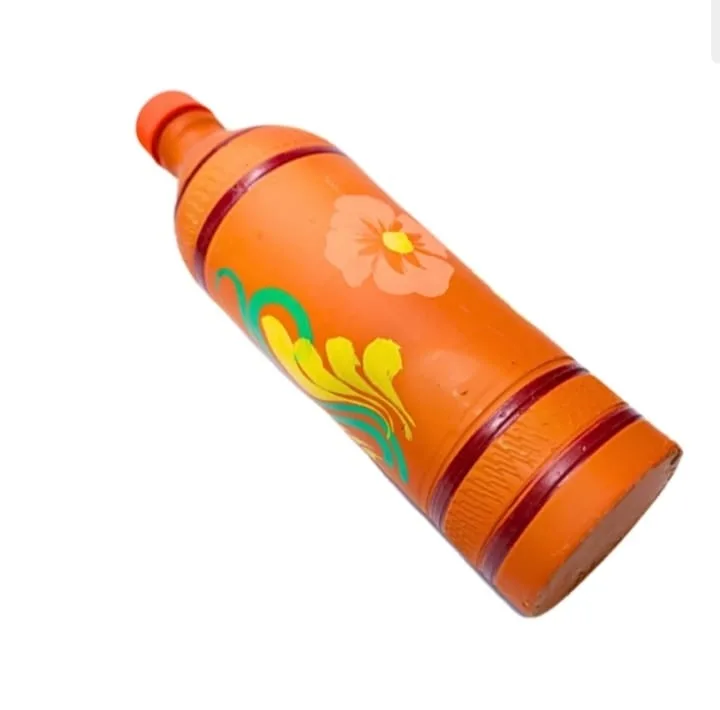 Terracotta Clay Water Bottle, Handmade Earthen Mitti Water Bottle, Handcrafted Terracotta Water Bottle Set Of 1, Brown Fine Finish 1 liters view 2