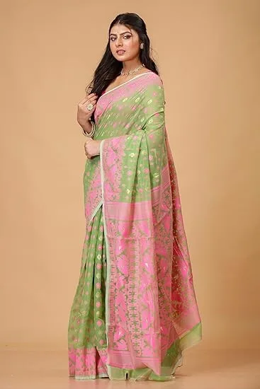 simonart and printing Womens Traditional Bengal Cotton Silk Jamdani Saree view 2