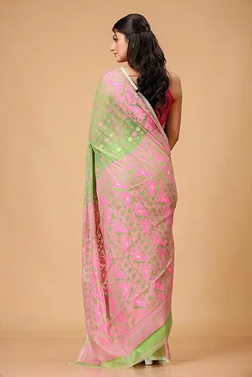 simonart and printing Womens Traditional Bengal Cotton Silk Jamdani Saree view 3
