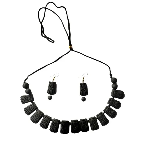 handmade terracotta jewellery set view 3