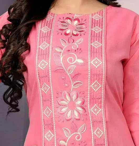 Hetsa Women Embroidered Kurta (Pink) view 2
