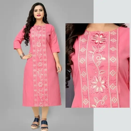Hetsa Women Embroidered Kurta (Pink) view 3