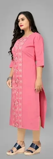 Hetsa Women Embroidered Kurta (Pink) view 4