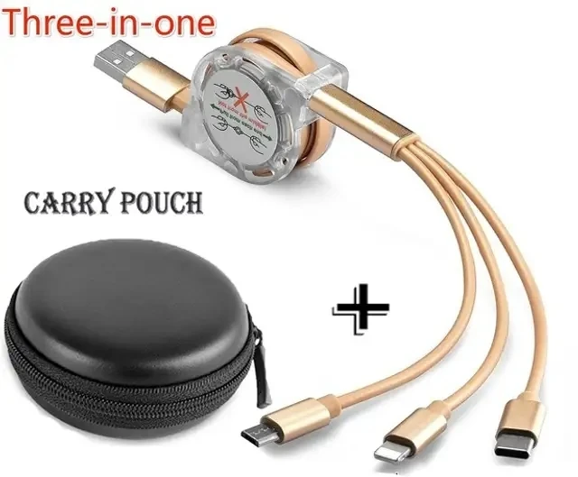 USB Retractable Fast Charger Cord, Multiple Charging Cable 3-in-1 Type view 2
