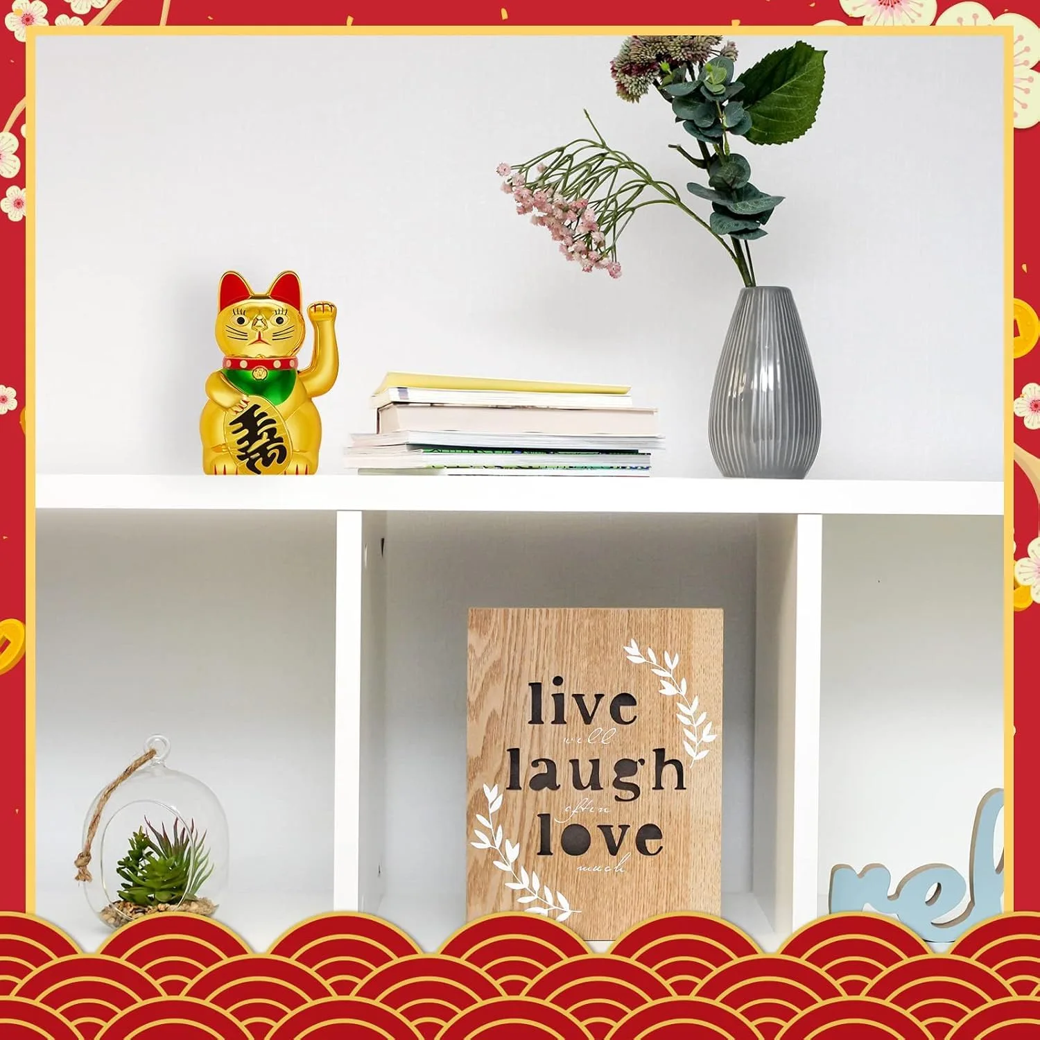 Ahina Maneki Neko Waving Cat Perfect for Home & Office DecorBattery Operated Feng Shui Lucky Cat – Waving Maneki Neko Figurine for Wealth & Prosperity (Gold)- 5 inches in Size view 2