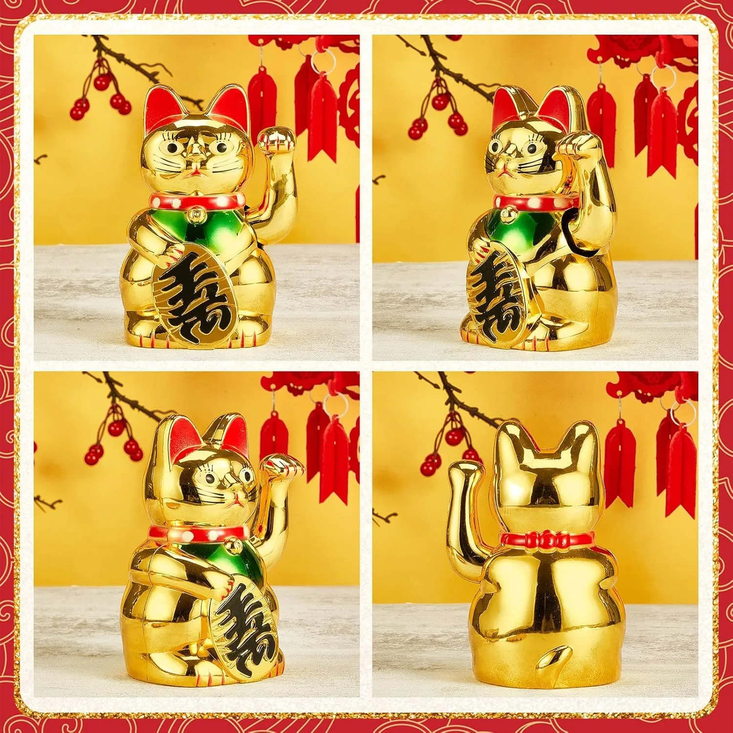 Ahina Maneki Neko Waving Cat Perfect for Home & Office DecorBattery Operated Feng Shui Lucky Cat – Waving Maneki Neko Figurine for Wealth & Prosperity (Gold)- 5 inches in Size view 6