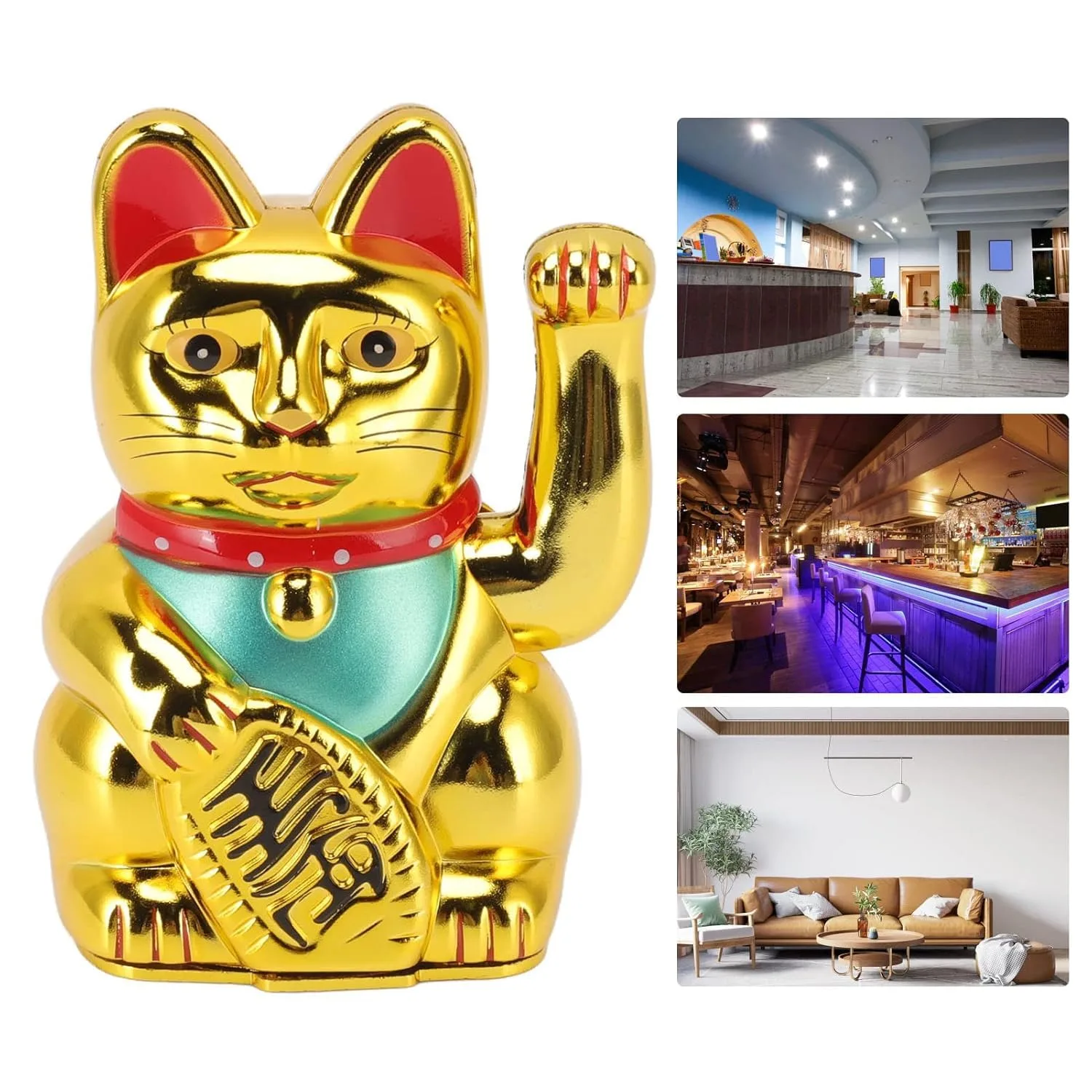 Ahina Maneki Neko Waving Cat Perfect for Home & Office DecorBattery Operated Feng Shui Lucky Cat – Waving Maneki Neko Figurine for Wealth & Prosperity (Gold)- 5 inches in Size view 7