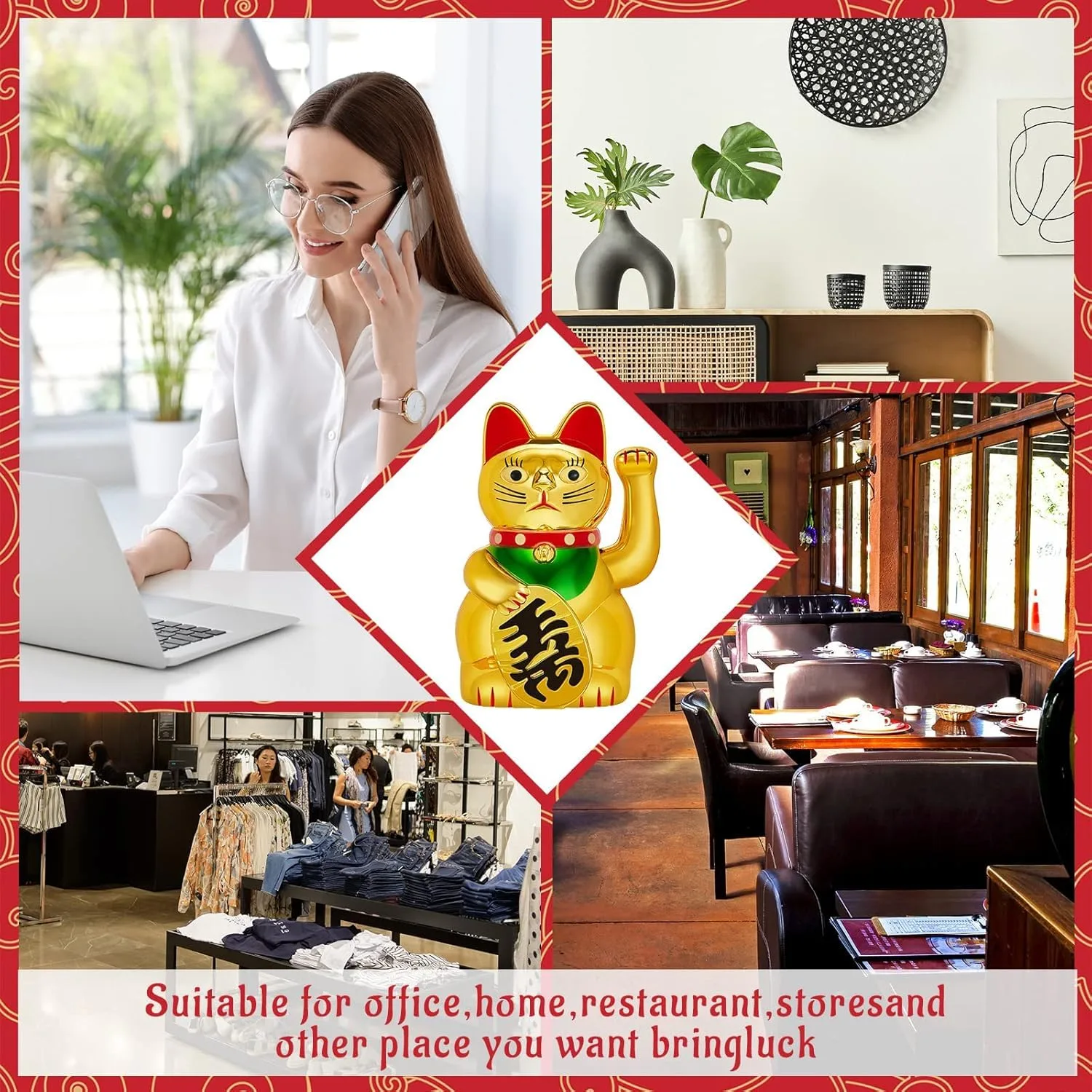 Ahina Maneki Neko Waving Cat Perfect for Home & Office DecorBattery Operated Feng Shui Lucky Cat – Waving Maneki Neko Figurine for Wealth & Prosperity (Gold)- 5 inches in Size view 8