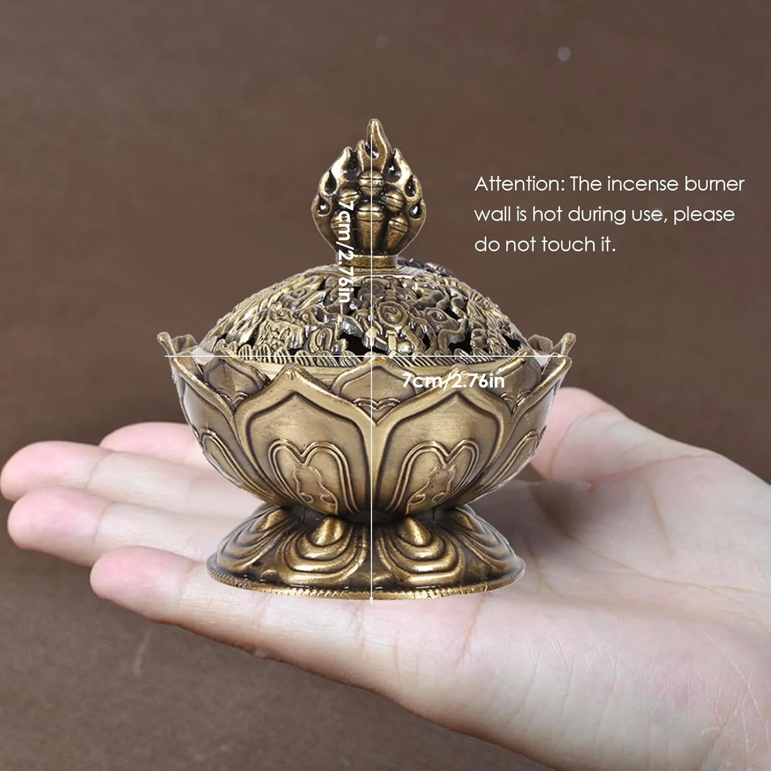 Ahina Lotus Incense Burner 9 Holes Vintage Incense Burner Cover Lotus Flower Shaped Incense Holder for Stick and Cone Incense(Bronze) view 2