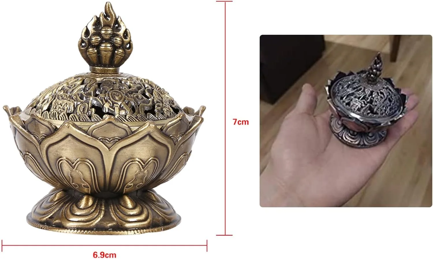 Ahina Lotus Incense Burner 9 Holes Vintage Incense Burner Cover Lotus Flower Shaped Incense Holder for Stick and Cone Incense(Bronze) view 3