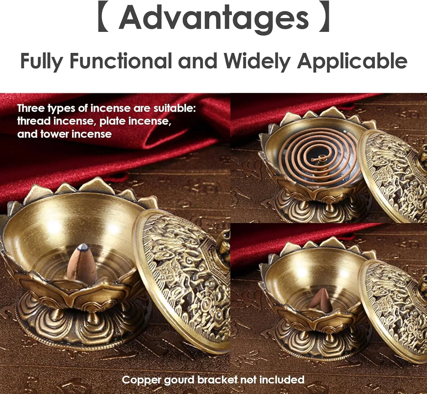 Ahina Lotus Incense Burner 9 Holes Vintage Incense Burner Cover Lotus Flower Shaped Incense Holder for Stick and Cone Incense(Bronze) view 4