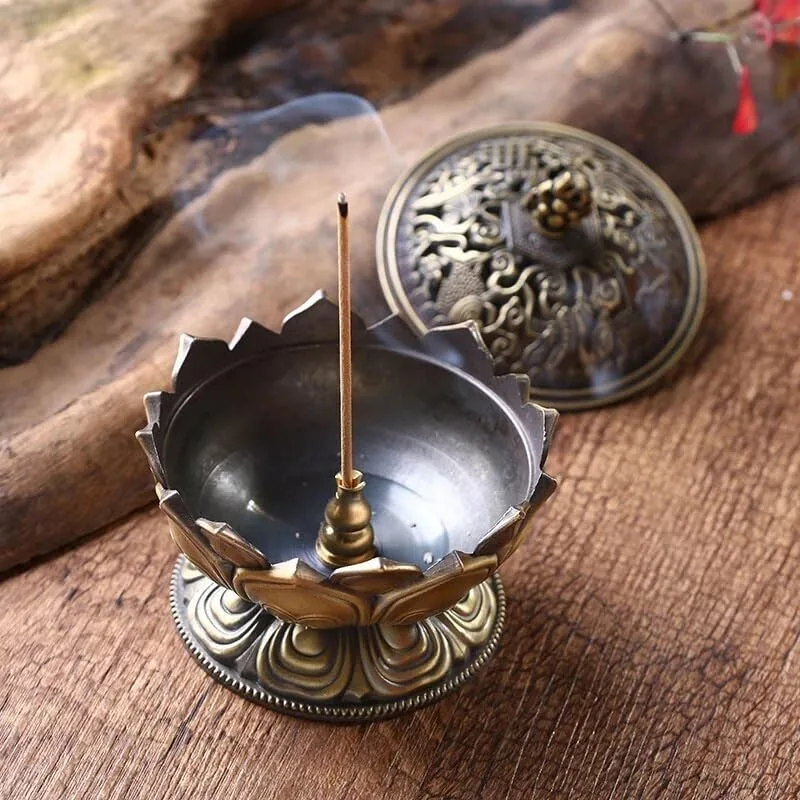 Ahina Lotus Incense Burner 9 Holes Vintage Incense Burner Cover Lotus Flower Shaped Incense Holder for Stick and Cone Incense(Bronze) view 6