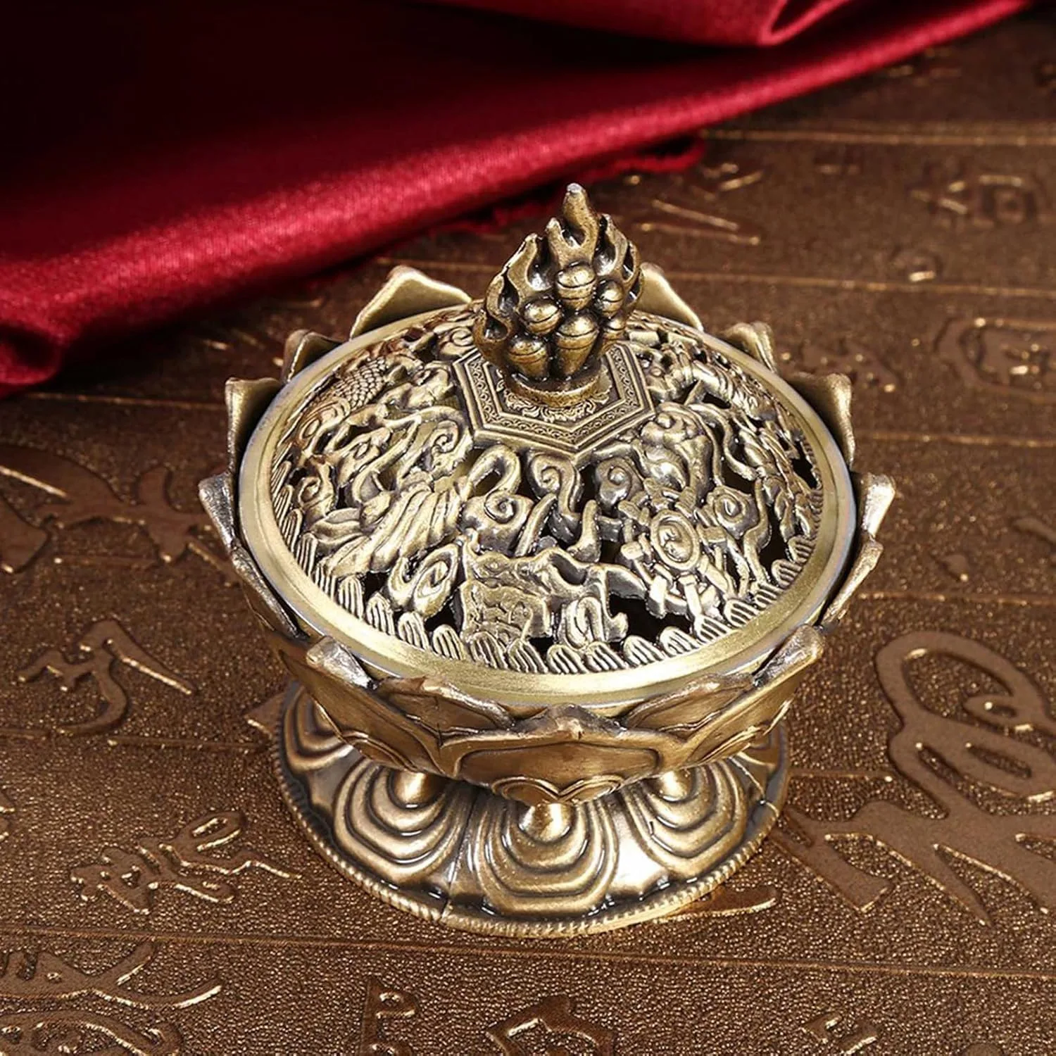 Ahina Lotus Incense Burner 9 Holes Vintage Incense Burner Cover Lotus Flower Shaped Incense Holder for Stick and Cone Incense(Bronze) view 7