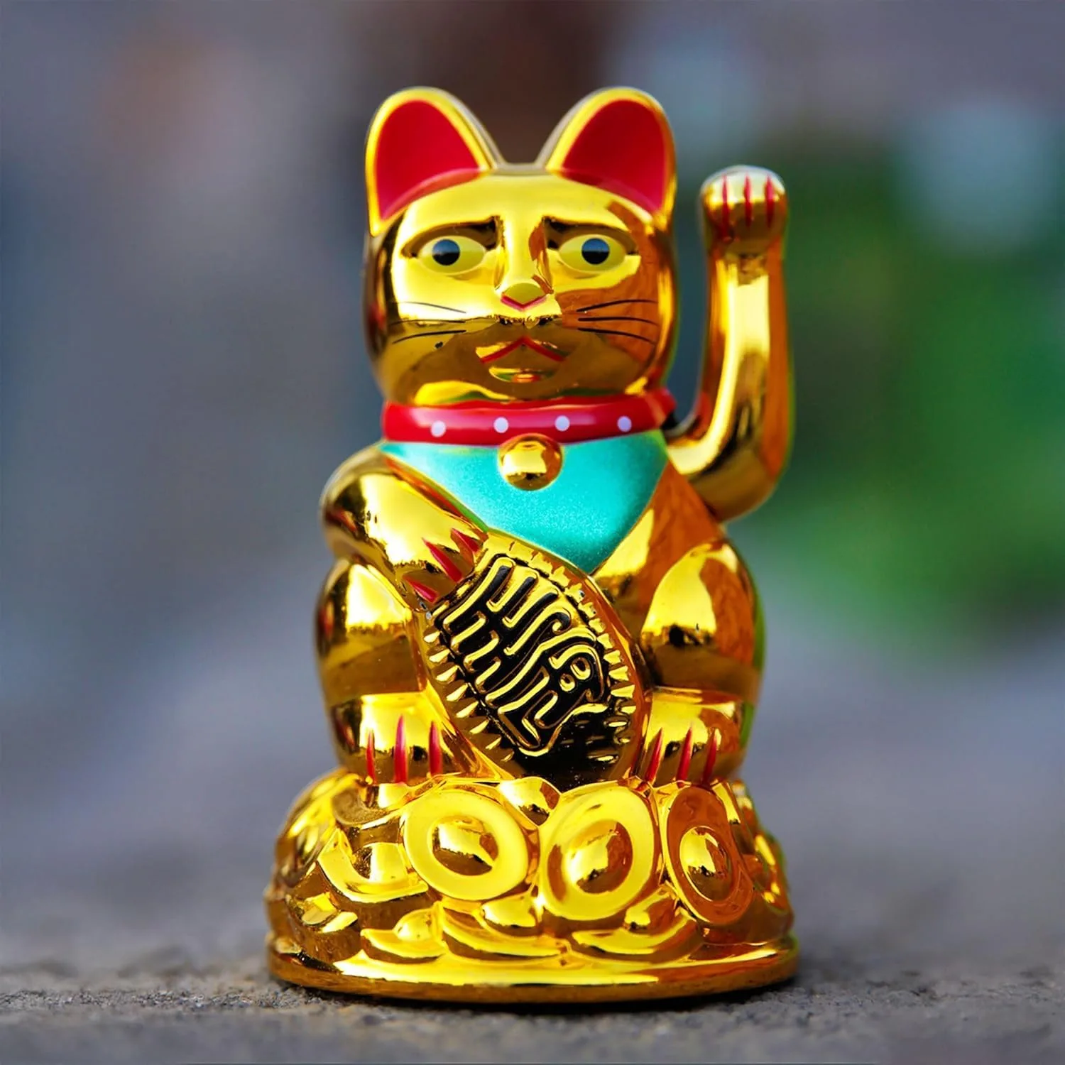 Ahina Maneki Neko Waving Cat Perfect for Home & Office DecorBattery Operated Feng Shui Lucky Cat – Waving Maneki Neko Figurine for Wealth & Prosperity (Gold)- 4.5 inches in Size view 2