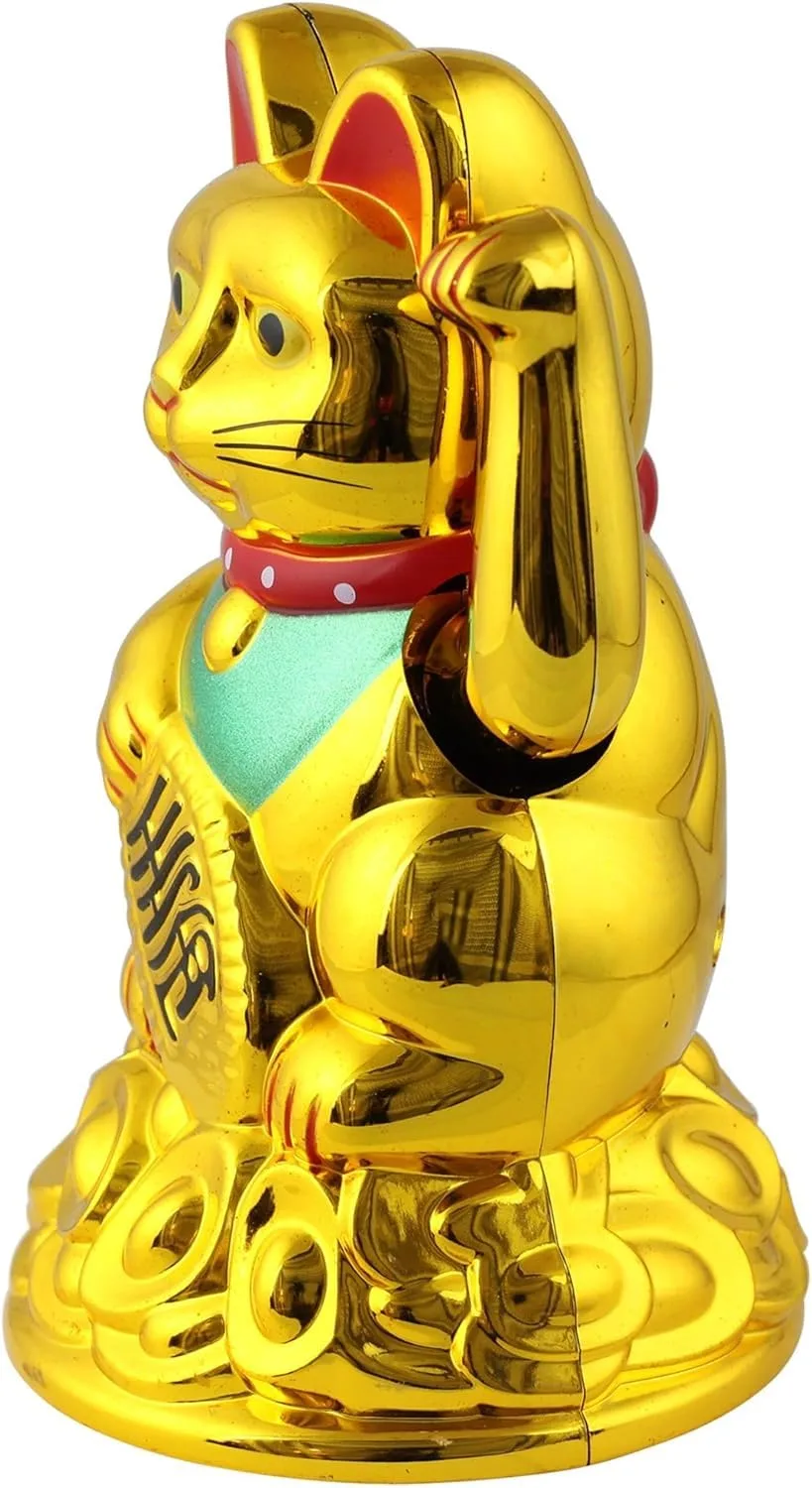 Ahina Maneki Neko Waving Cat Perfect for Home & Office DecorBattery Operated Feng Shui Lucky Cat – Waving Maneki Neko Figurine for Wealth & Prosperity (Gold)- 4.5 inches in Size view 4