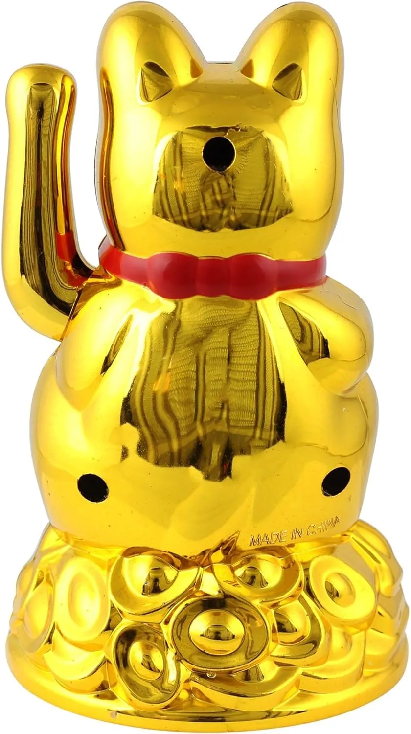 Ahina Maneki Neko Waving Cat Perfect for Home & Office DecorBattery Operated Feng Shui Lucky Cat – Waving Maneki Neko Figurine for Wealth & Prosperity (Gold)- 4.5 inches in Size view 5