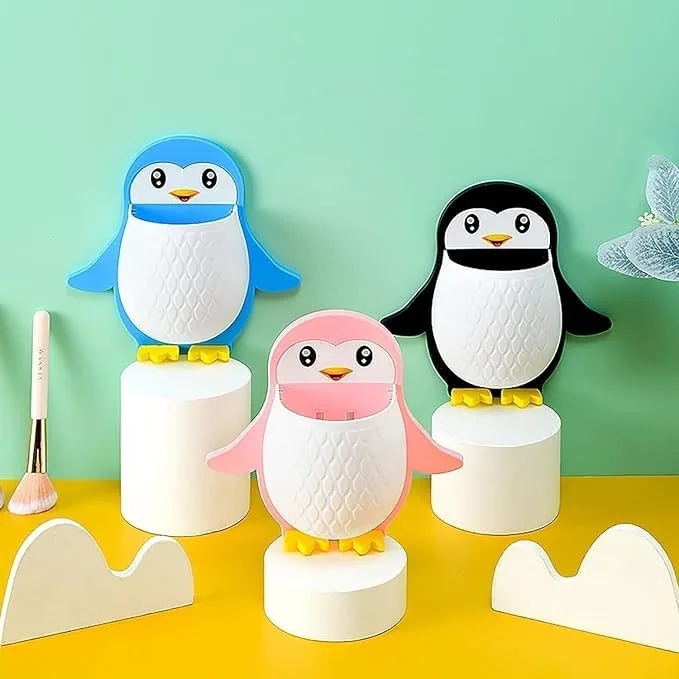 Ahina Cute Penguin Shaped Toothbrush Holder for Kids | Adorable Bathroom Accessory with Suction Cup | Animal Toothbrush Stand & Organizer for Sink or Wall – Fun Penguin Bathroom Decor. (1, Blue) view 2