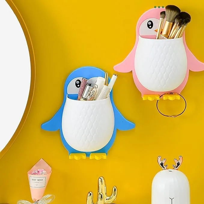 Ahina Cute Penguin Shaped Toothbrush Holder for Kids | Adorable Bathroom Accessory with Suction Cup | Animal Toothbrush Stand & Organizer for Sink or Wall – Fun Penguin Bathroom Decor. (1, Blue) view 3