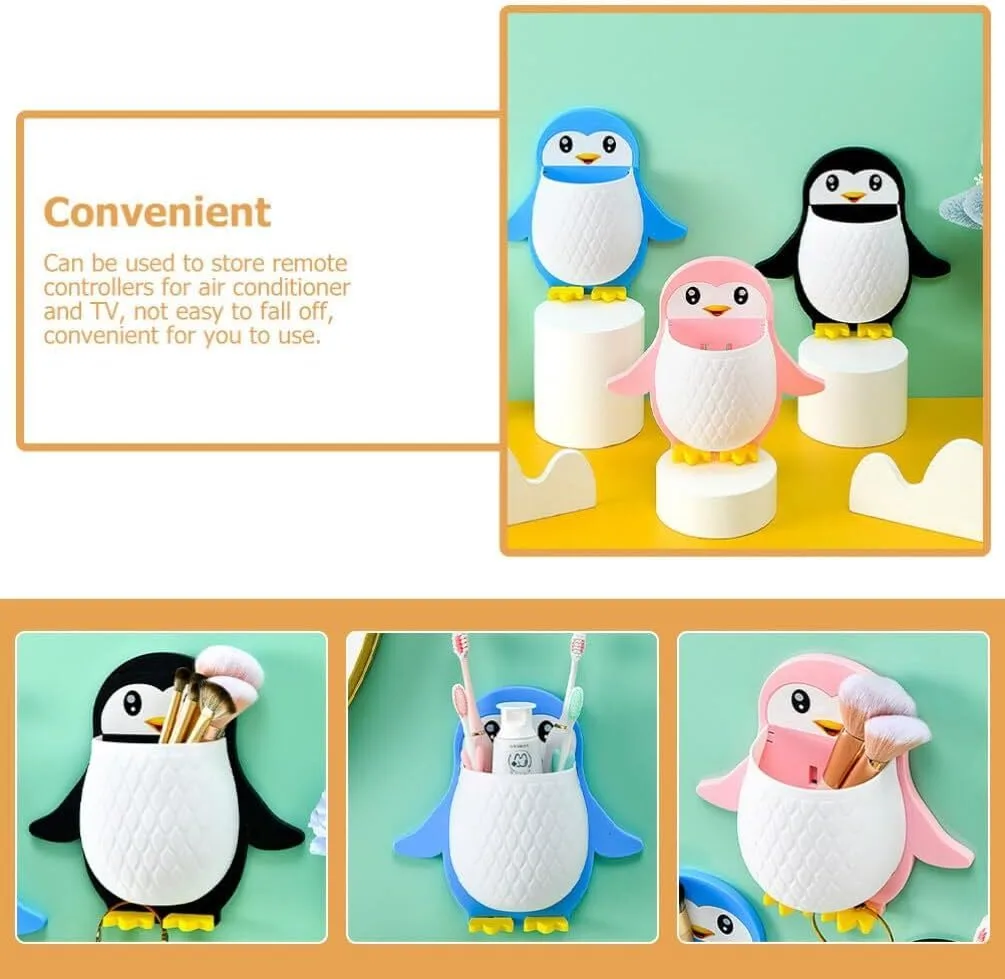 Ahina Cute Penguin Shaped Toothbrush Holder for Kids | Adorable Bathroom Accessory with Suction Cup | Animal Toothbrush Stand & Organizer for Sink or Wall – Fun Penguin Bathroom Decor. (1, Blue) view 4
