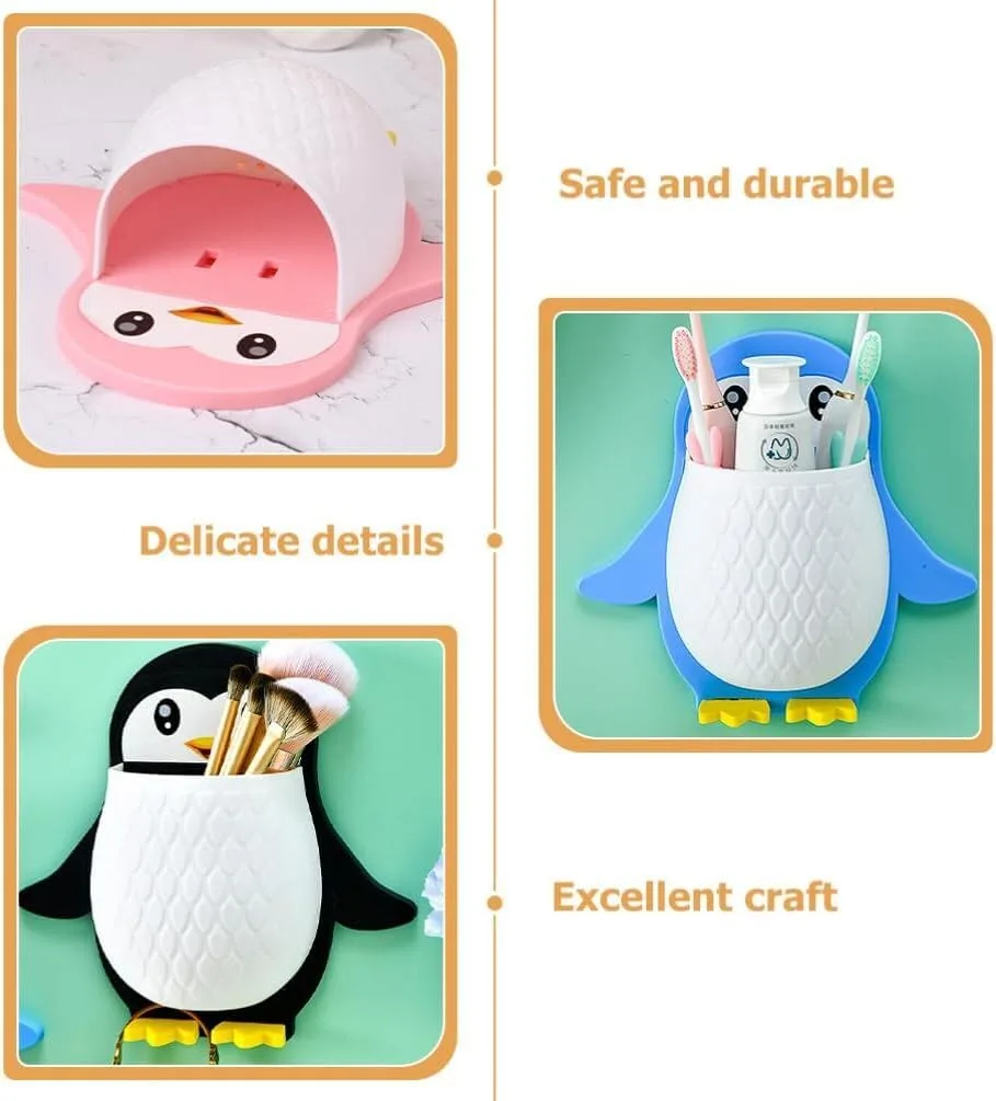 Ahina Cute Penguin Shaped Toothbrush Holder for Kids | Adorable Bathroom Accessory with Suction Cup | Animal Toothbrush Stand & Organizer for Sink or Wall – Fun Penguin Bathroom Decor. (1, Blue) view 5