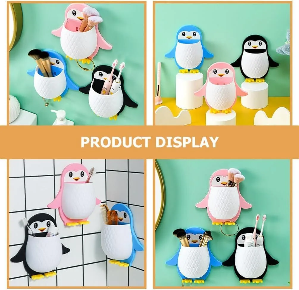 Ahina Cute Penguin Shaped Toothbrush Holder for Kids | Adorable Bathroom Accessory with Suction Cup | Animal Toothbrush Stand & Organizer for Sink or Wall – Fun Penguin Bathroom Decor. (1, Blue) view 7