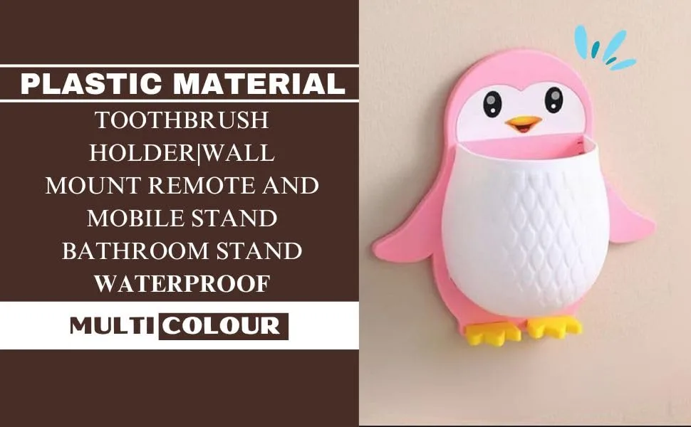 Ahina Cute Penguin Shaped Toothbrush Holder for Kids | Adorable Bathroom Accessory with Suction Cup | Animal Toothbrush Stand & Organizer for Sink or Wall – Fun Penguin Bathroom Decor. (1, Blue) view 8